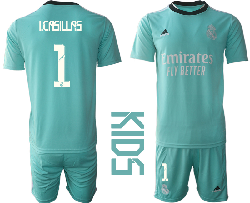 Youth 2021-2022 Club Real Madrid Second away blue #1 Soccer Jerseys